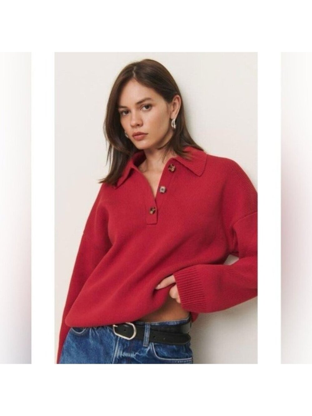 NWT Size S (P2P 23") -Reformation Cotton Brooklyn Polo Sweater (NWT US$ 218)